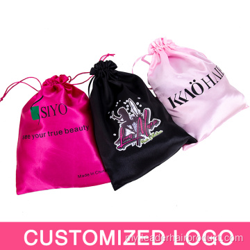 Logo Silk Drawstring Pouch Satin ဆံပင်တုအိတ်များကို စိတ်ကြိုက်ပြင်ဆင်ပါ။